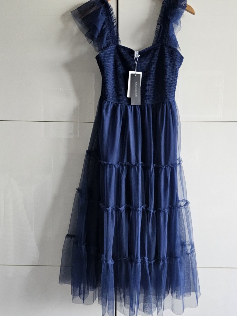 New Pretty Garden Cobalt Blue Smocked Tulle Dress with Pockets - Picture 5 of 11